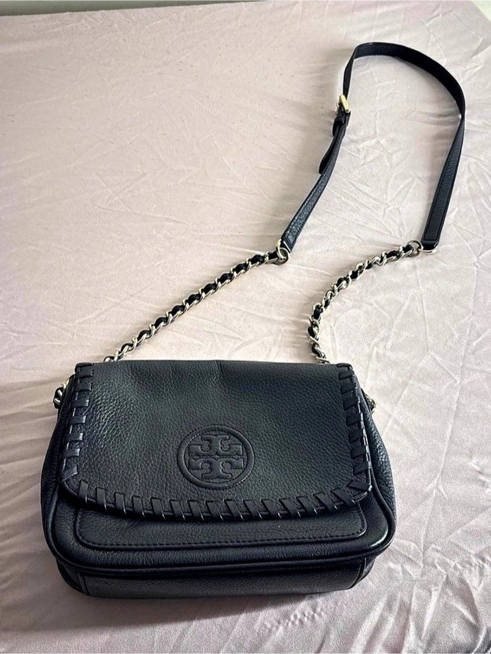 Tory Burch Marion Combo Whipstitch Crossbody Bag Black Crossbody Bag